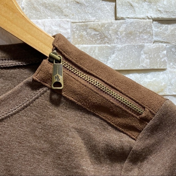 Ralph lauren brown elbow patch shoulder zip top - Picture 3 of 12